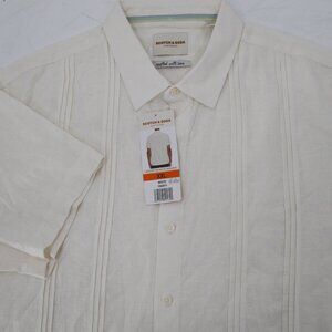 Nwt Scotch soda Shirt Mens 2XL Short Sleeve Woven pleated White Linen Blend